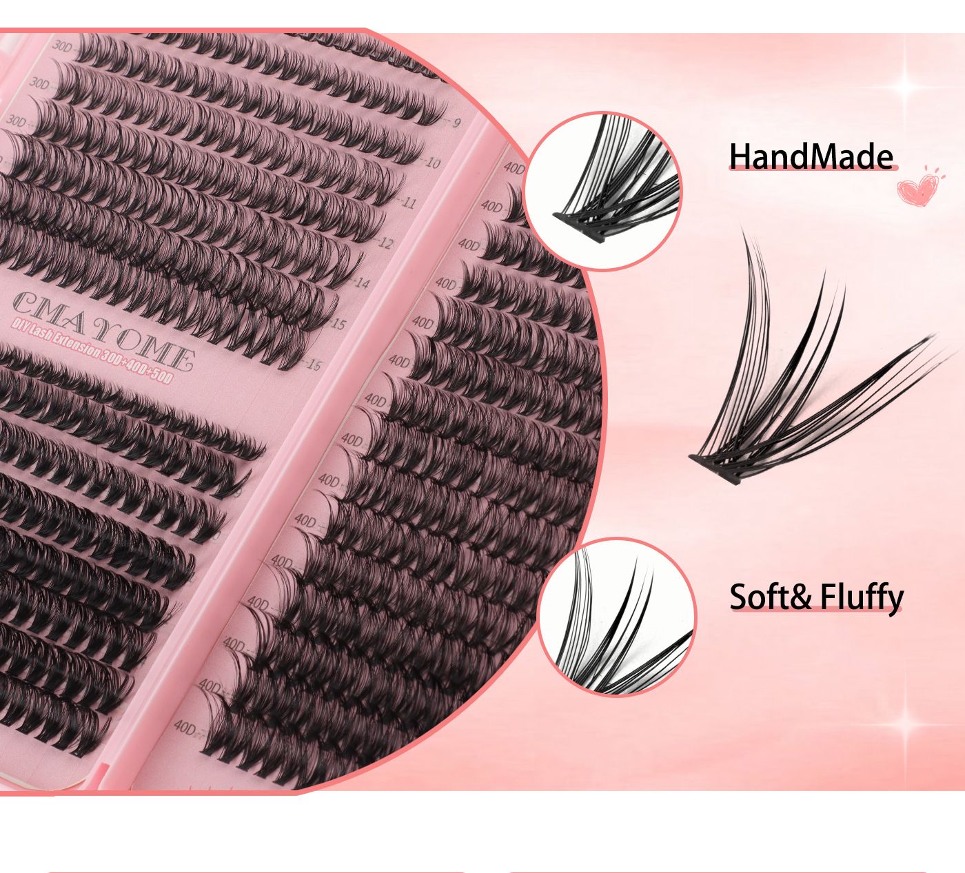 Lashes Extension Kit 640pcs False Eyelashes Clusters 10D+20D+30D+40D+50D, DIY Individual Lash Kit 8-18mm with Eyelash Tools Set