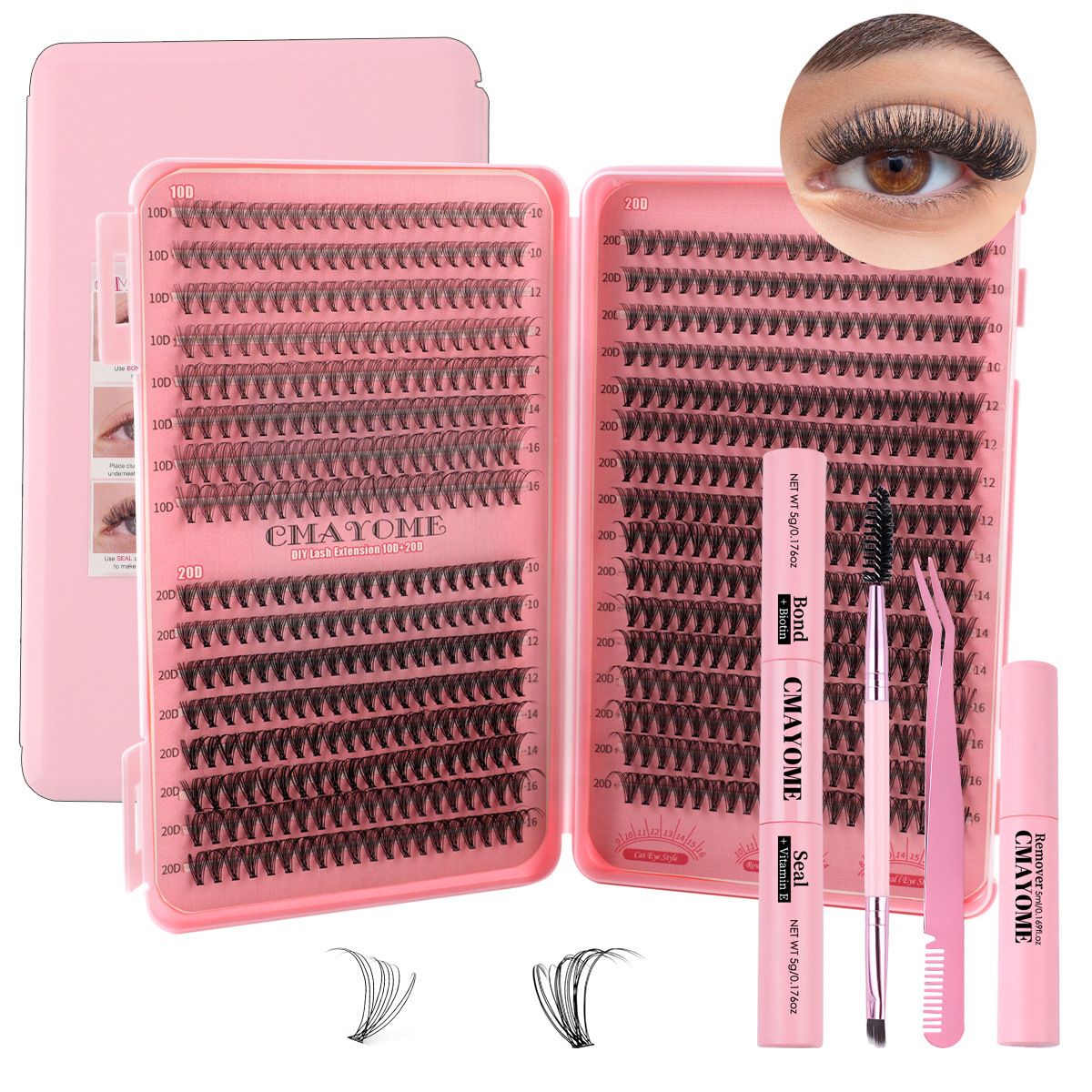 Lashes Extension Kit 640pcs False Eyelashes Clusters 10D+20D+30D+40D+50D, DIY Individual Lash Kit 8-18mm with Eyelash Tools Set