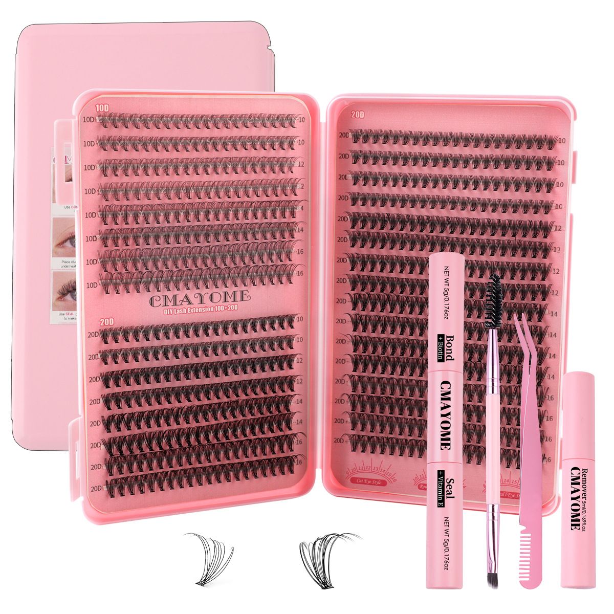 Lashes Extension Kit 640pcs False Eyelashes Clusters 10D+20D+30D+40D+50D, DIY Individual Lash Kit 8-18mm with Eyelash Tools Set