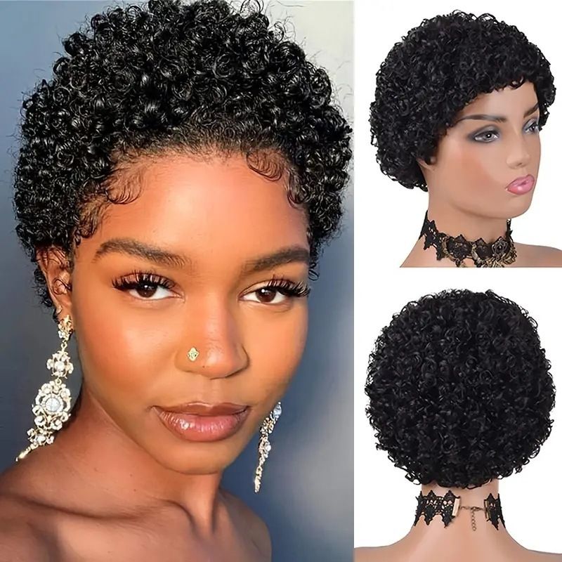 Glueless Wear and Go Wig Women Hair Wig Black Women Glueless Brazilian Kinky Short Curly Wigs for Daily Use