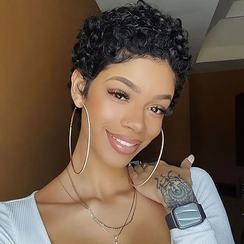 Glueless Wear and Go Wig Women Hair Wig Black Women Glueless Brazilian Kinky Short Curly Wigs for Daily Use