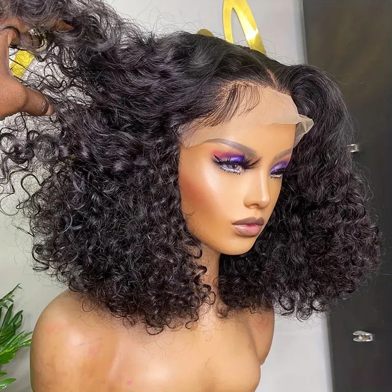 Density Mongolian Curly Women Wigs 13X4 HD Lace Front Wigs Wear and Go Glueless Wigs Synthetic Hair Natural Black Color Curly Wig