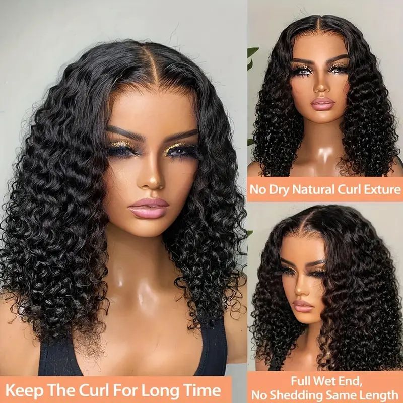 Density Mongolian Curly Women Wigs 13X4 HD Lace Front Wigs Wear and Go Glueless Wigs Synthetic Hair Natural Black Color Curly Wig