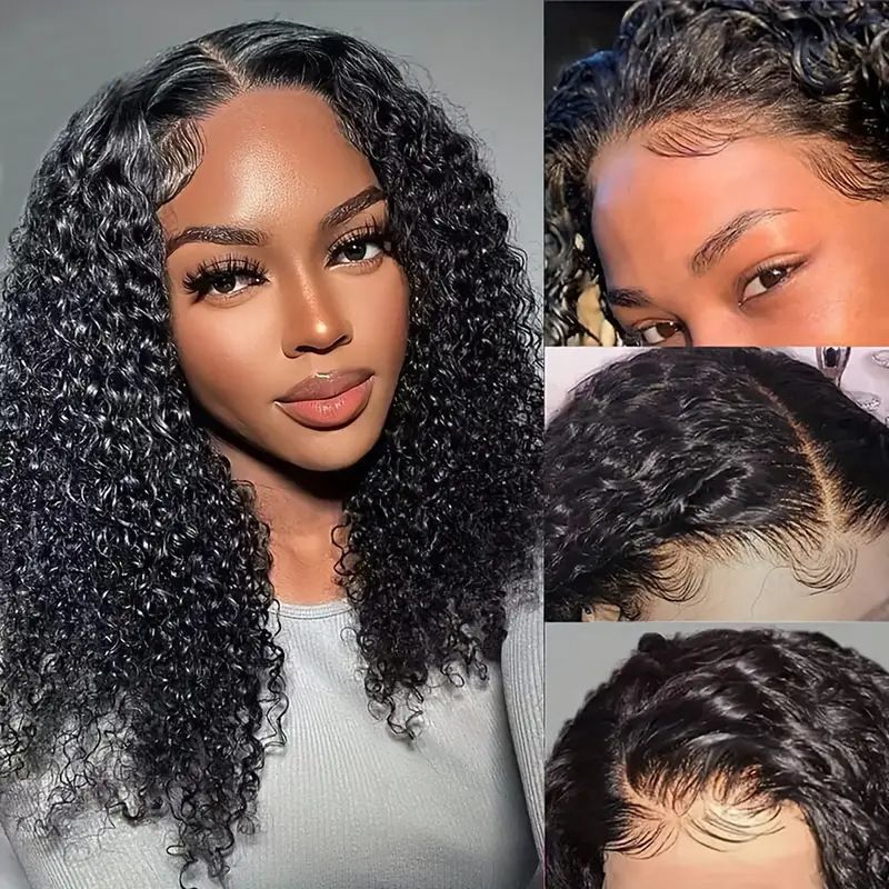 Density Mongolian Curly Women Wigs 13X4 HD Lace Front Wigs Wear and Go Glueless Wigs Synthetic Hair Natural Black Color Curly Wig