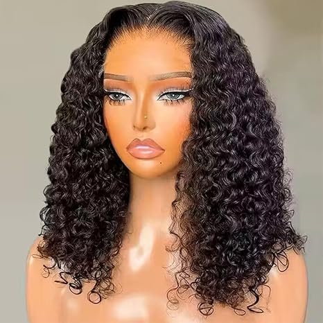 Density Mongolian Curly Women Wigs 13X4 HD Lace Front Wigs Wear and Go Glueless Wigs Synthetic Hair Natural Black Color Curly Wig