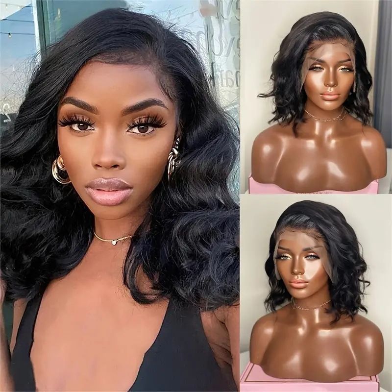 Short Body Wave Wig HD 13X4 Lace Front Wigs Brazilian Hair Short Bob Wavy Wigs Glueless Wigs Knots For Woman 150% Density 14Inch