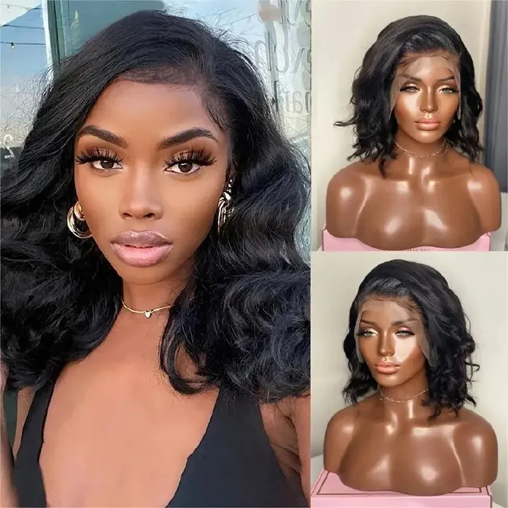 Short Body Wave Wig HD 13X4 Lace Front Wigs Brazilian Hair Short Bob Wavy Wigs Glueless Wigs Knots For Woman 150% Density 14Inch