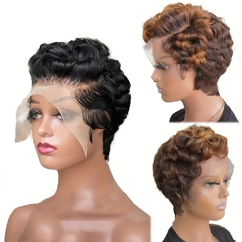Cut Wigs Synthetic Hair Short  Hair For Black Women Glueless Wigs Pre Plucked Short Curly wigs With Bangs For Daily Use Natural Black Color