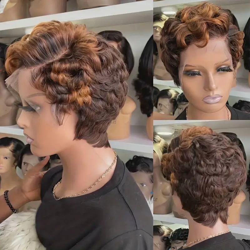 Cut Wigs Synthetic Hair Short  Hair For Black Women Glueless Wigs Pre Plucked Short Curly wigs With Bangs For Daily Use Natural Black Color