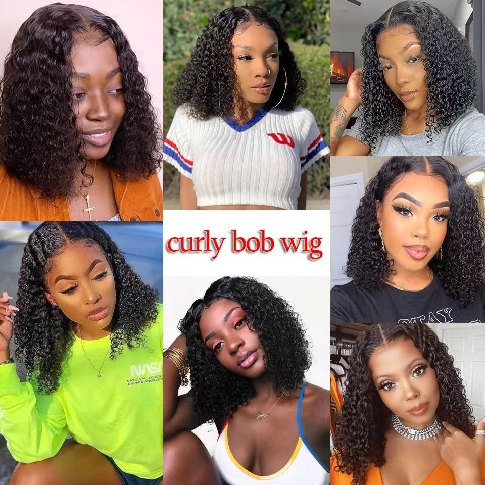 Wig Deep Wave Lace Front Wigs  Hair 13x6 Lace Frontal Wigs 180% Density Curly Bob Wig Hair Pre Plucked Deep Wave Wig for Black Women (Natural Black, 12Inch)