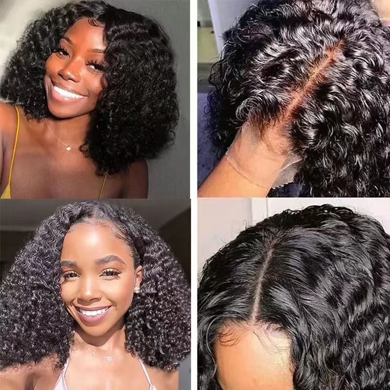 Wig Deep Wave Lace Front Wigs  Hair 13x6 Lace Frontal Wigs 180% Density Curly Bob Wig Hair Pre Plucked Deep Wave Wig for Black Women (Natural Black, 12Inch)