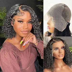 Wig Deep Wave Lace Front Wigs  Hair 13x6 Lace Frontal Wigs 180% Density Curly Bob Wig Hair Pre Plucked Deep Wave Wig for Black Women (Natural Black, 12Inch)