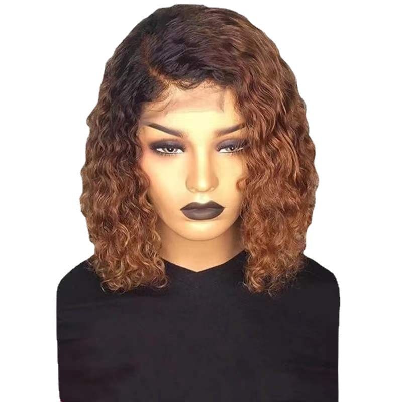 Curly Bob Wig 14 Inch Glueless 13x4 Lace Front Wigs  for Black Women 180% Density Mongolian HD Kinky Curly Bob Lace Frontal Wigs Wet and Wave