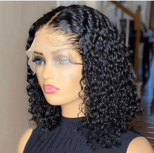 Curly Bob Wig 14 Inch Glueless 13x4 Lace Front Wigs  for Black Women 180% Density Mongolian HD Kinky Curly Bob Lace Frontal Wigs Wet and Wave