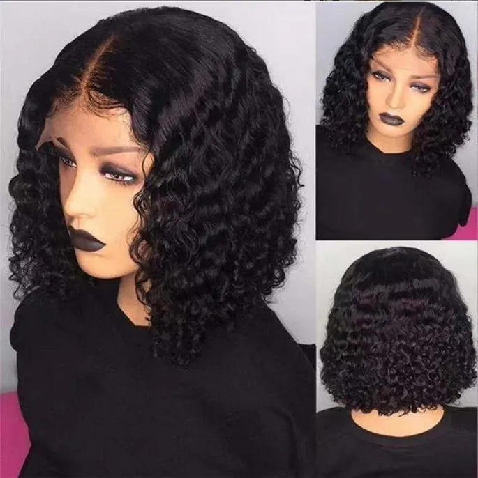 Curly Bob Wig 14 Inch Glueless 13x4 Lace Front Wigs Pre Plucked  for Black Women 180% Density Mongolian HD Kinky Curly Bob Lace Frontal Wigs Wet and Wave