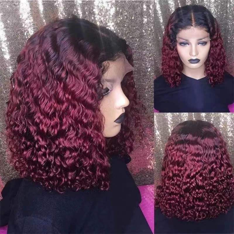 Curly Bob Wig 14 Inch Glueless 13x4 Lace Front Wigs  for Black Women 180% Density Mongolian HD Kinky Curly Bob Lace Frontal Wigs Wet and Wave