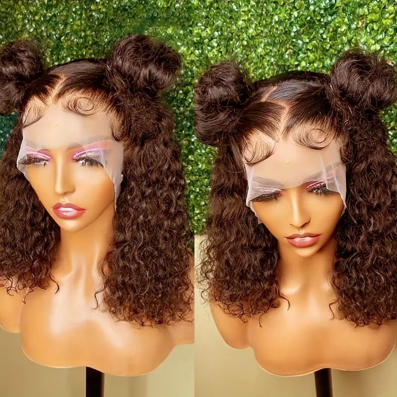 Curly Bob Wig 14 Inch Glueless 13x4 Lace Front Wigs  for Black Women 180% Density Mongolian HD Kinky Curly Bob Lace Frontal Wigs Wet and Wave