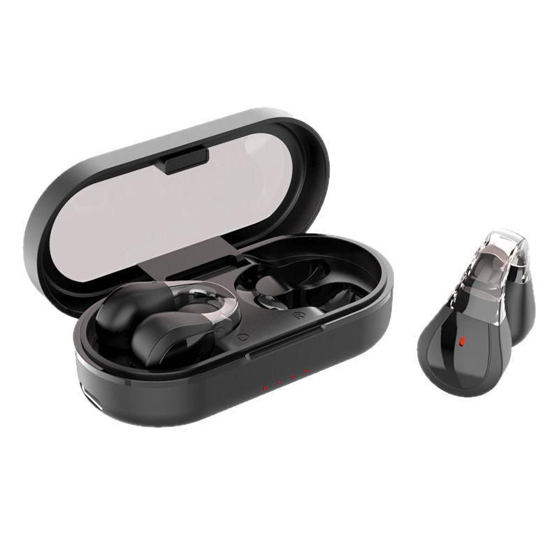 Open Ear Earbuds, Wireless Bluetooth Earphone, Clip on Headphones, Over The Ear Earbuds for Fitness Running Gym Workouts, Built-in Mic, Wireless Charging, Black Headset