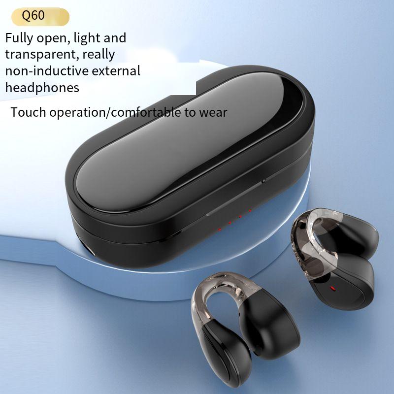 Open Ear Earbuds, Wireless Bluetooth Earphone, Clip on Headphones, Over The Ear Earbuds for Fitness Running Gym Workouts, Built-in Mic, Wireless Charging, Black Headset