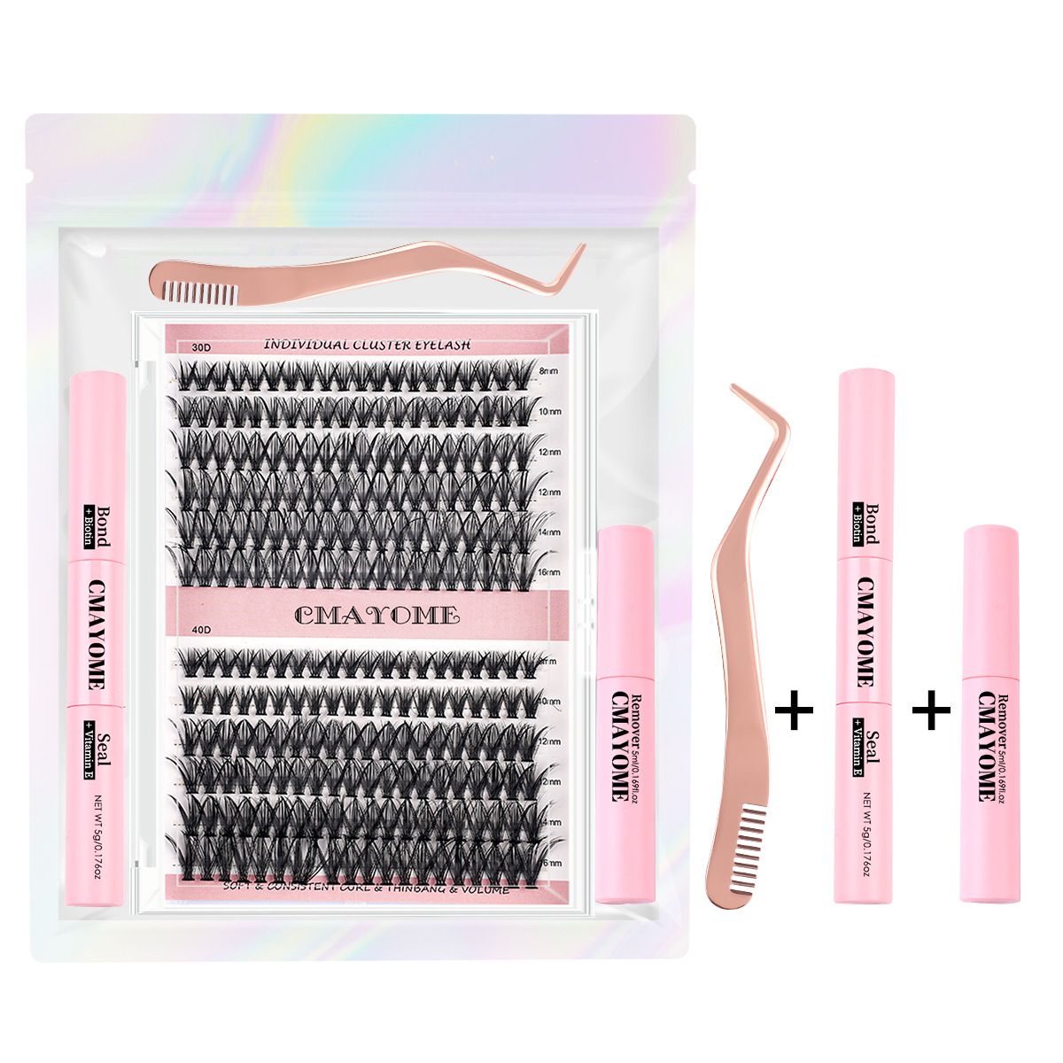 DIY Lash Extension Kit - 280pcs Lash Clusters 40D+30D Mix, 9-16mm D Curl Soft Wispy Lash Clusters Kit with Bond, Seal, Remover & Tweezers for Easy At-Home Application, Nature Look