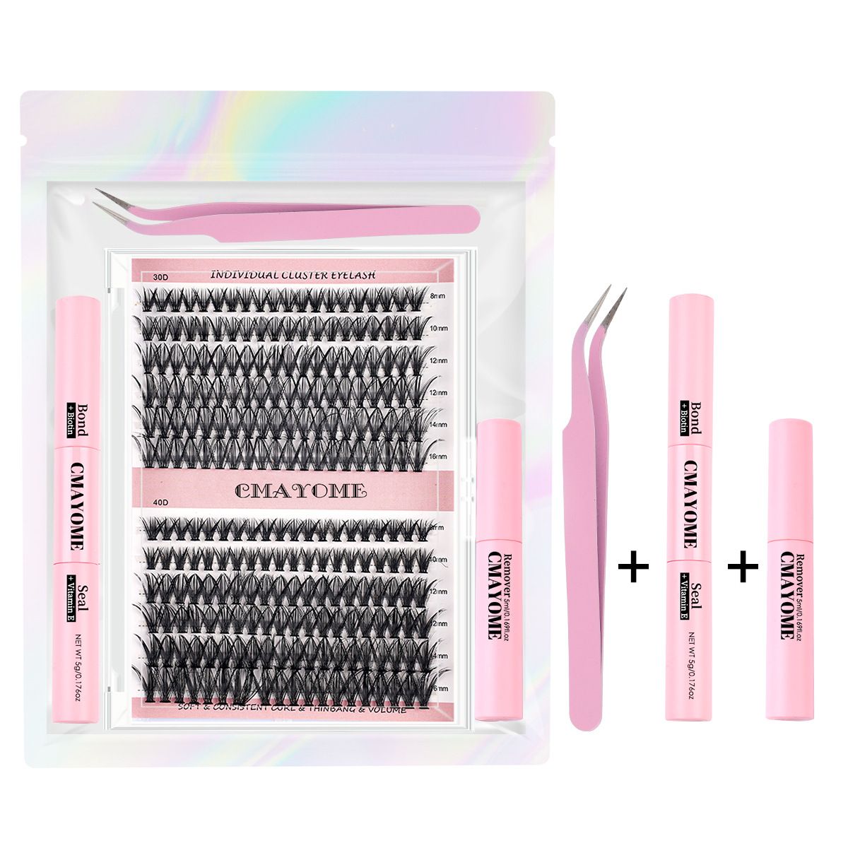 DIY Lash Extension Kit - 280pcs Lash Clusters 40D+30D Mix, 9-16mm D Curl Soft Wispy Lash Clusters Kit with Bond, Seal, Remover & Tweezers for Easy At-Home Application, Nature Look