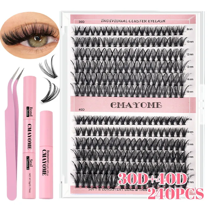 DIY Lash Extension Kit - 280pcs Lash Clusters 40D+30D Mix, 9-16mm D Curl Soft Wispy Lash Clusters Kit with Bond, Seal, Remover & Tweezers for Easy At-Home Application, Nature Look