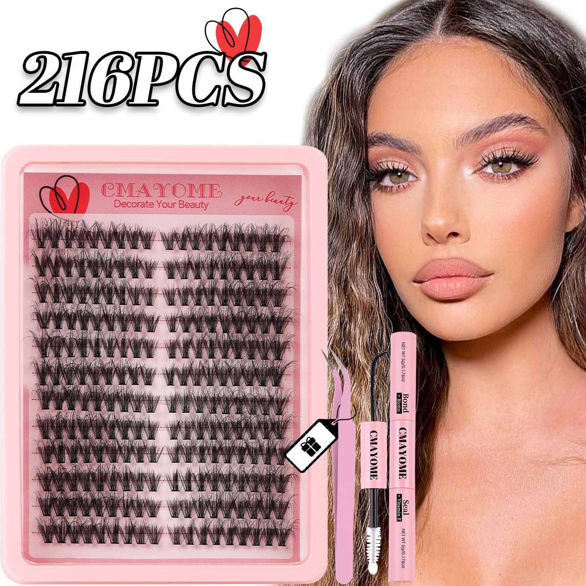 Lash Extension Kit Wispy Volume Lash Clusters 40D+50D+60D, Individual Lashes 10-18mm Eyelash Extension Kit D Curly 300pcs Eyelash Clusters with Waterproof Lash Bond and Seal and Lash Tweezers