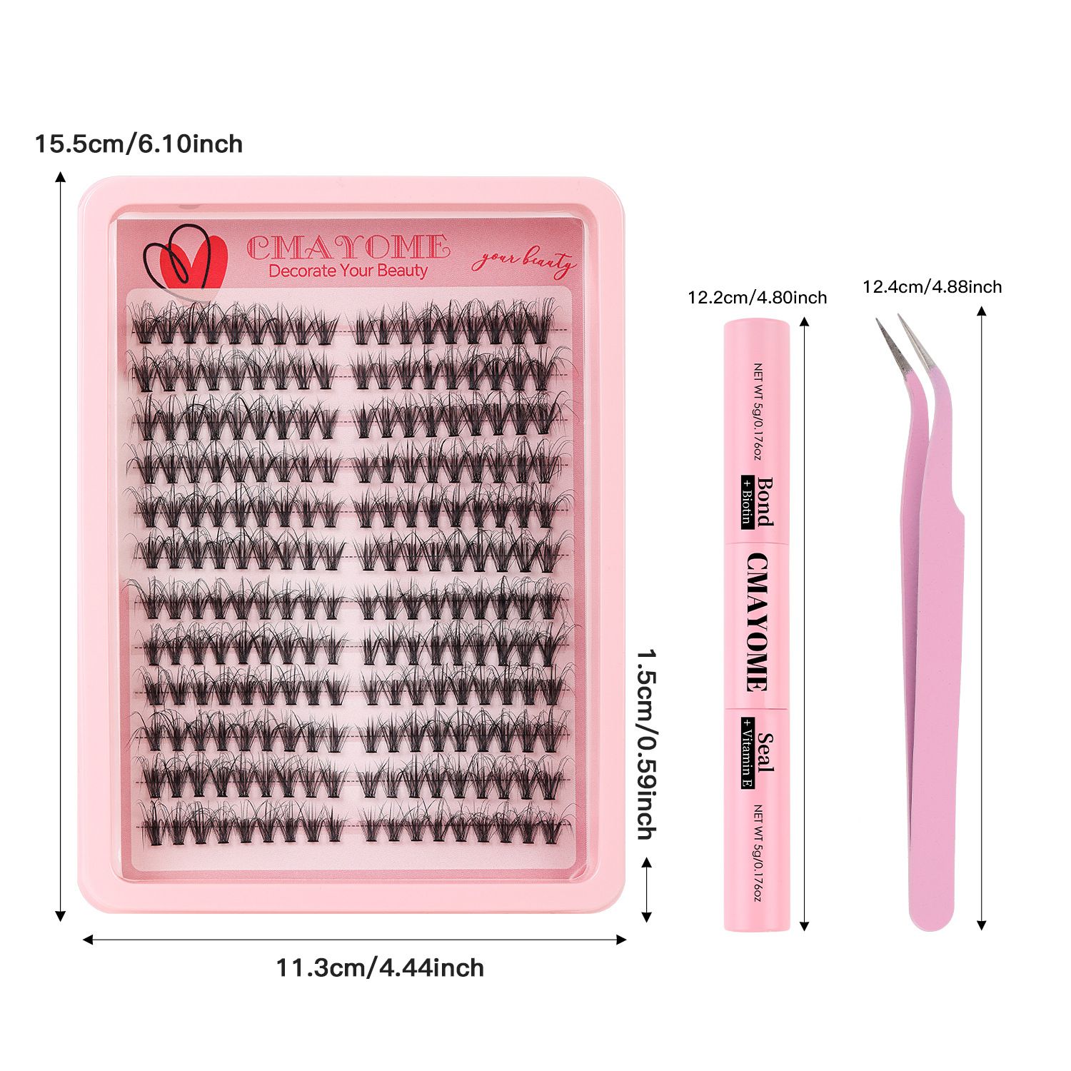 Lash Extension Kit Wispy Volume Lash Clusters 40D+50D+60D, Individual Lashes 10-18mm Eyelash Extension Kit D Curly 300pcs Eyelash Clusters with Waterproof Lash Bond and Seal and Lash Tweezers