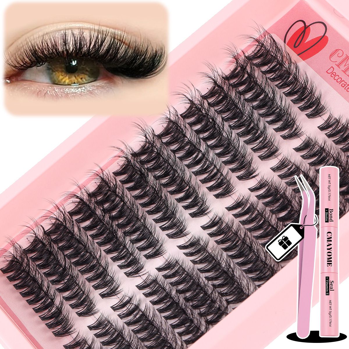 Lash Extension Kit Wispy Volume Lash Clusters 40D+50D+60D, Individual Lashes 10-18mm Eyelash Extension Kit D Curly 300pcs Eyelash Clusters with Waterproof Lash Bond and Seal and Lash Tweezers