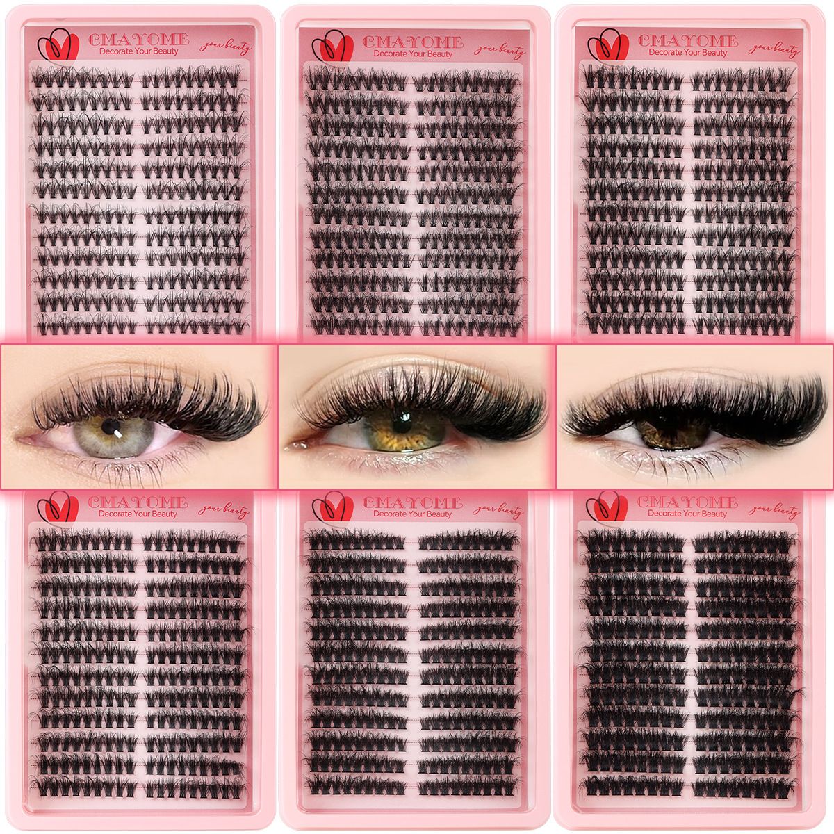 Lash Extension Kit Wispy Volume Lash Clusters 40D+50D+60D, Individual Lashes 10-18mm Eyelash Extension Kit D Curly 300pcs Eyelash Clusters with Waterproof Lash Bond and Seal and Lash Tweezers