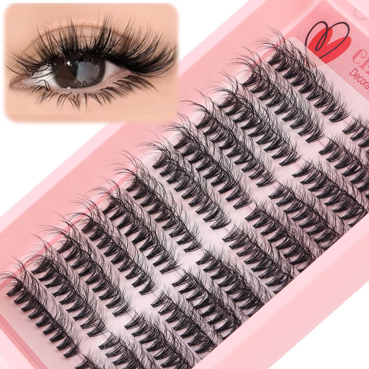 Lash Extension Kit Wispy Volume Lash Clusters 40D+50D+60D, Individual Lashes 10-18mm Eyelash Extension Kit D Curly 300pcs Eyelash Clusters with Waterproof Lash Bond and Seal and Lash Tweezers