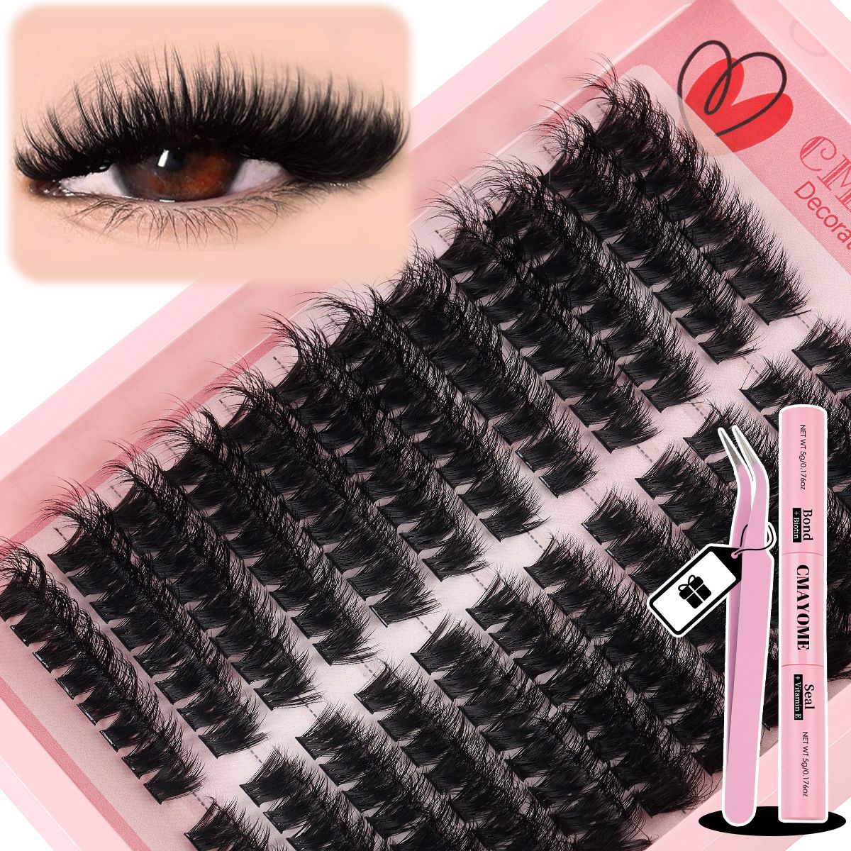 Lash Extension Kit Wispy Volume Lash Clusters 40D+50D+60D, Individual Lashes 10-18mm Eyelash Extension Kit D Curly 300pcs Eyelash Clusters with Waterproof Lash Bond and Seal and Lash Tweezers