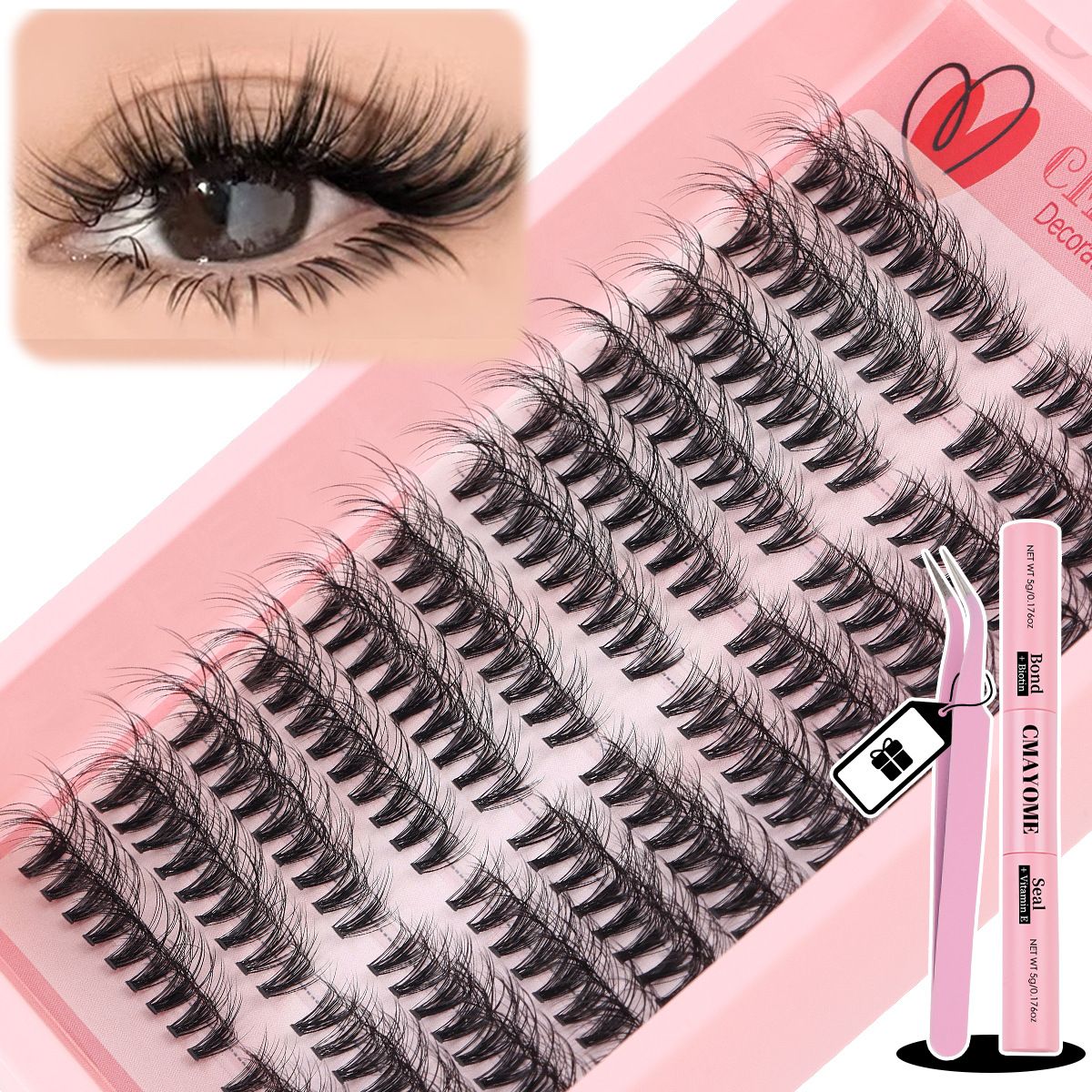 Lash Extension Kit Wispy Volume Lash Clusters 40D+50D+60D, Individual Lashes 10-18mm Eyelash Extension Kit D Curly 300pcs Eyelash Clusters with Waterproof Lash Bond and Seal and Lash Tweezers