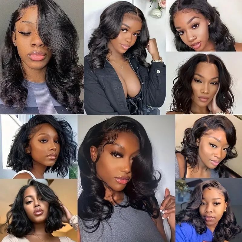Density Body Wave Bob Wig Synthetic Hair HD Lace Front Wigs Hair 13x4 Glueless Wigs  Hair  Lace Frontal Glueless Short Bob Wigs for Black Women 14 inch
