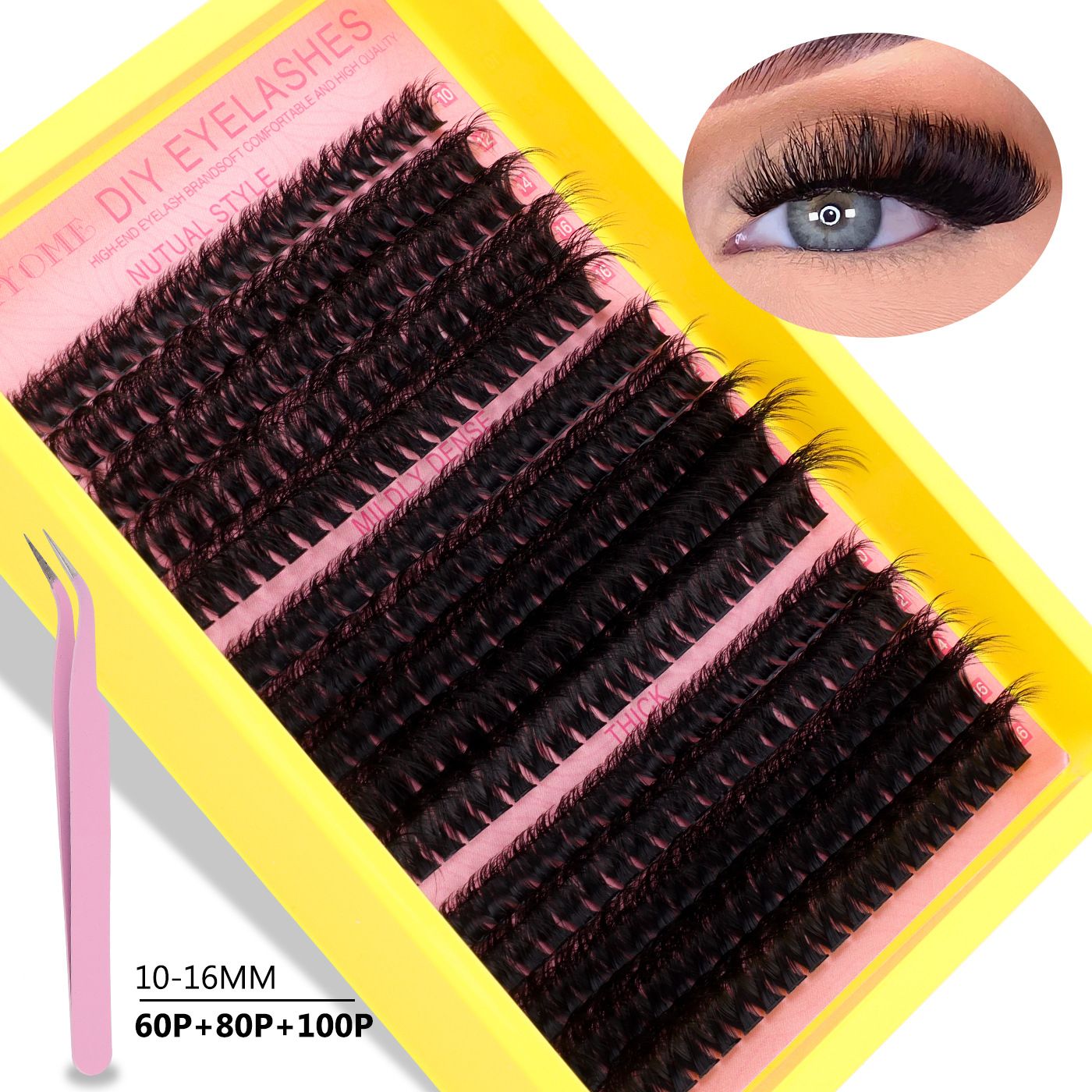 Fluffy Lash Clusters Thick Mixed Tray 200D Volume Eyelash Clusters 10-16mm Wispy Individual Lashes D Curl Cluster Eyelash Extensions DIY Lash Extensions for Beginners