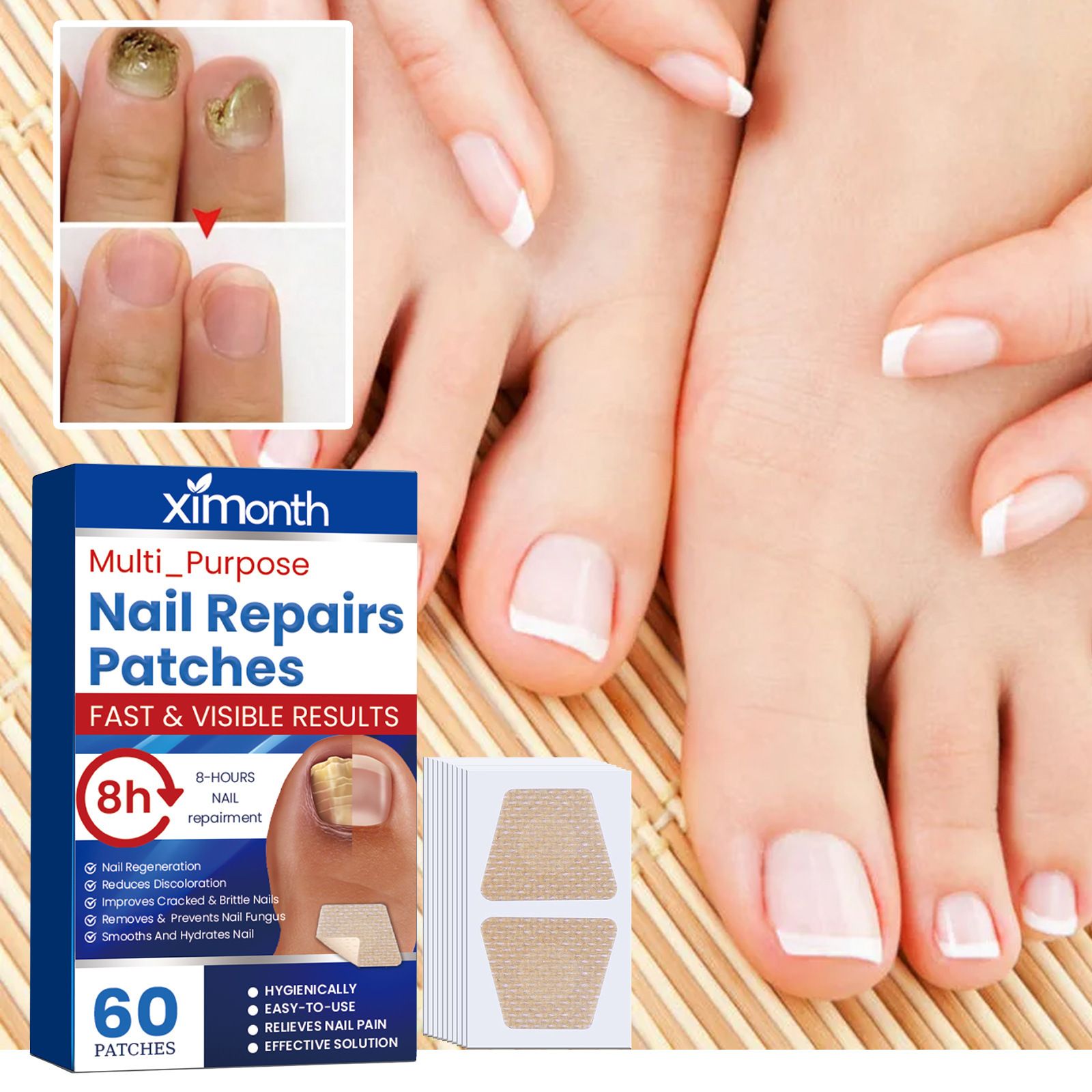 Toenail Fungus Cleansing Extra Strength,60pcs Fungal Nail Patches 8-Hour Overnight Nail Repair Effortless Restore Healthy Nail Appearance