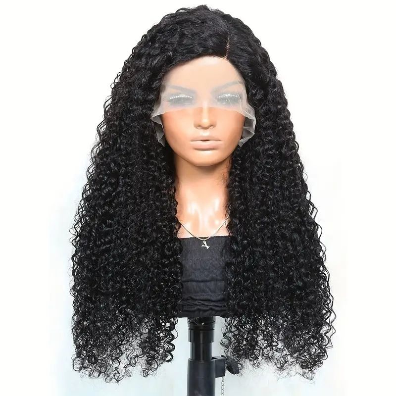 Glueless Curly Lace Front Wig Middle Part Closure Wig Natural Black Pre Cut Synthetic Curl Wig Upgraded with Premium Human-Hair-Like Fiber