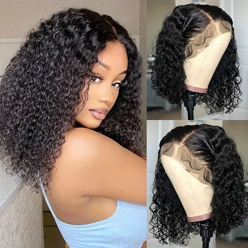 Glueless Curly Lace Front Wig Middle Part Closure Wig Natural Black Pre Cut Synthetic Curl Wig Upgraded with Premium Human-Hair-Like Fiber