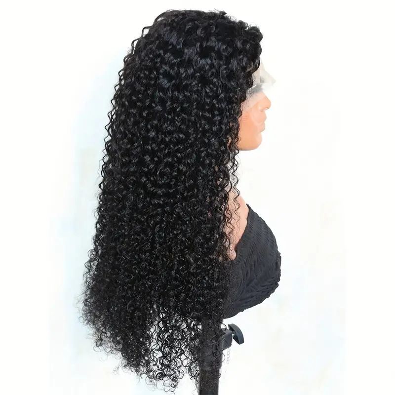Glueless Curly Lace Front Wig Middle Part Closure Wig Natural Black Pre Cut Synthetic Curl Wig Upgraded with Premium Human-Hair-Like Fiber