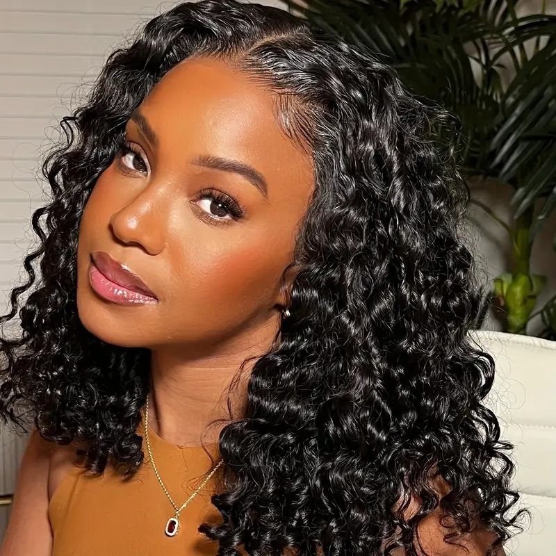 Glueless Curly Lace Front Wig Middle Part Closure Wig Natural Black Pre Cut Synthetic Curl Wig Upgraded with Premium Human-Hair-Like Fiber