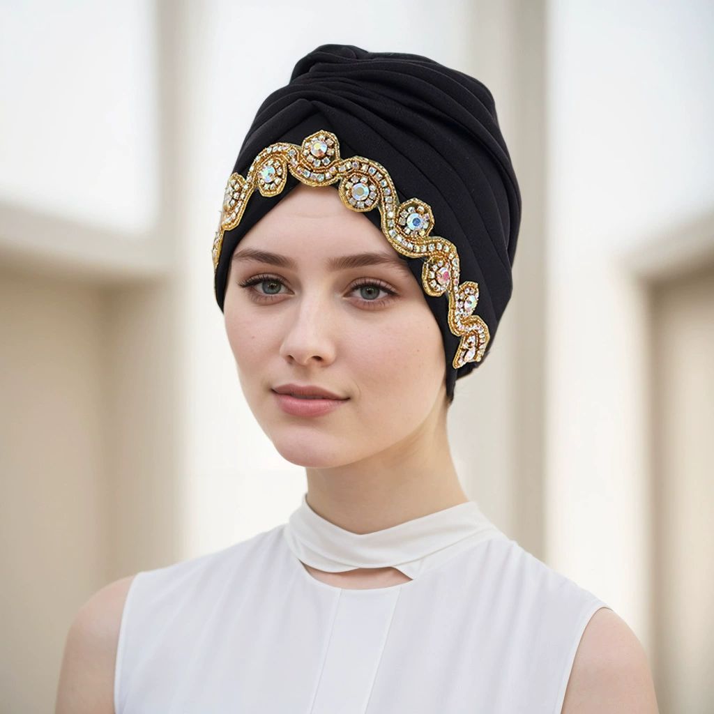 Turbans for Women Turban Hat Wrap Pleated Beanie Cap Rhinestones Vintage Hat African Turbans