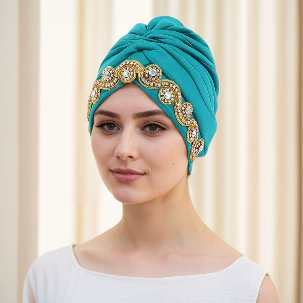Turbans for Women Turban Hat Wrap Pleated Beanie Cap Rhinestones Vintage Hat African Turbans