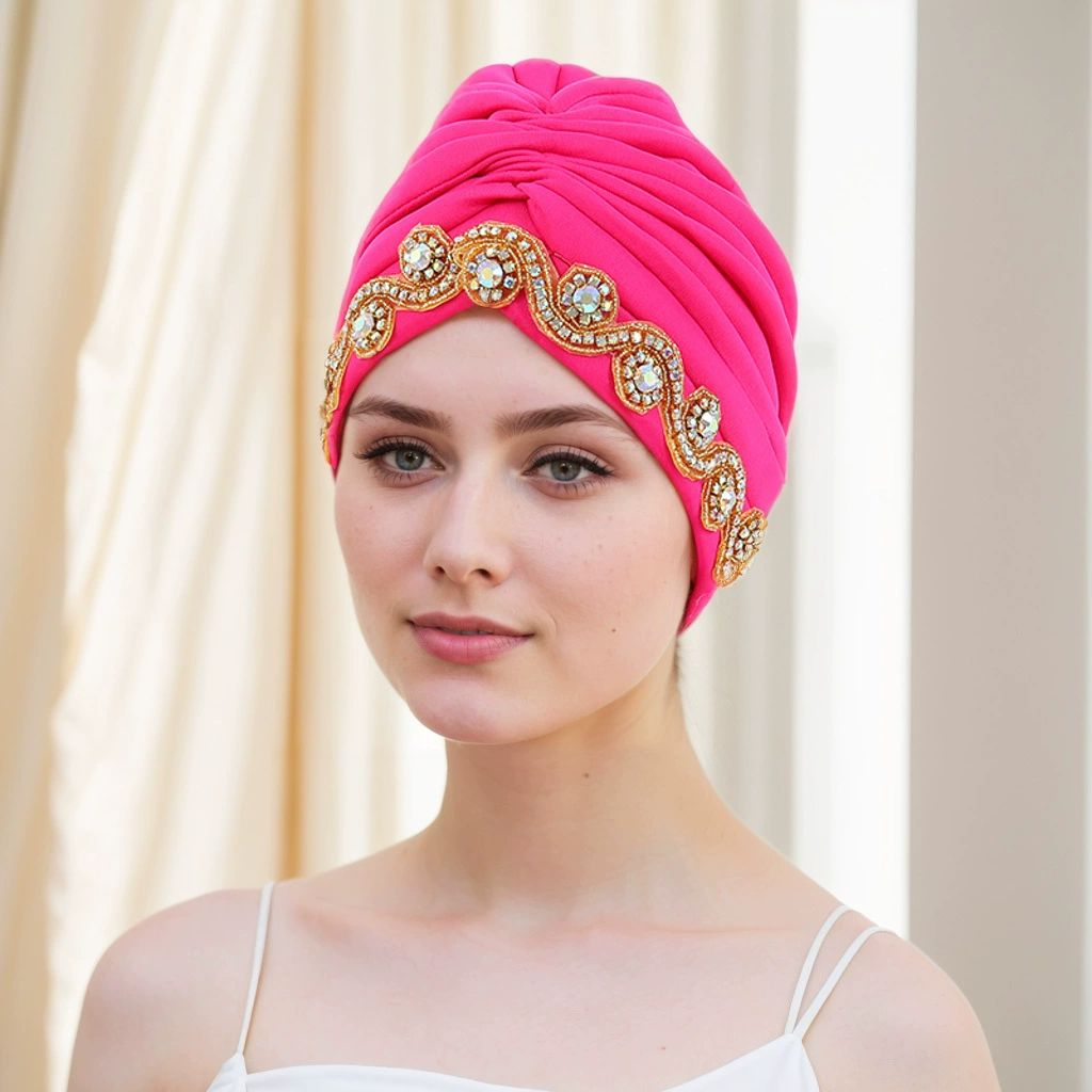 Turbans for Women Turban Hat Wrap Pleated Beanie Cap Rhinestones Vintage Hat African Turbans