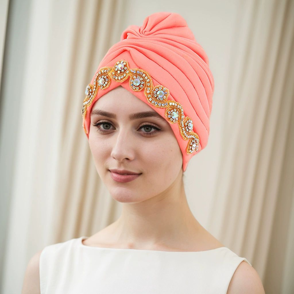 Turbans for Women Turban Hat Wrap Pleated Beanie Cap Rhinestones Vintage Hat African Turbans