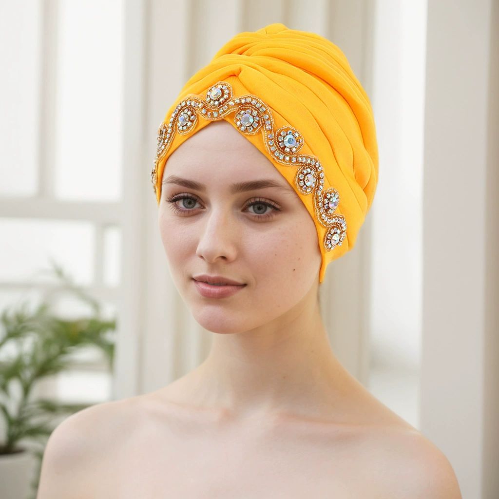 Turbans for Women Turban Hat Wrap Pleated Beanie Cap Rhinestones Vintage Hat African Turbans