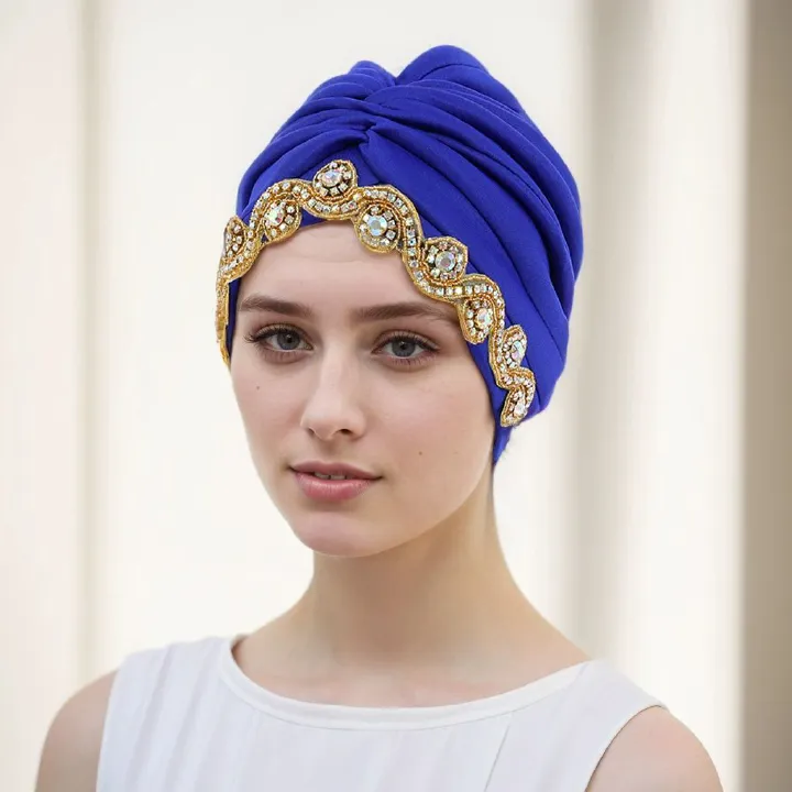 Turbans for Women Turban Hat Wrap Pleated Beanie Cap Rhinestones Vintage Hat African Turbans