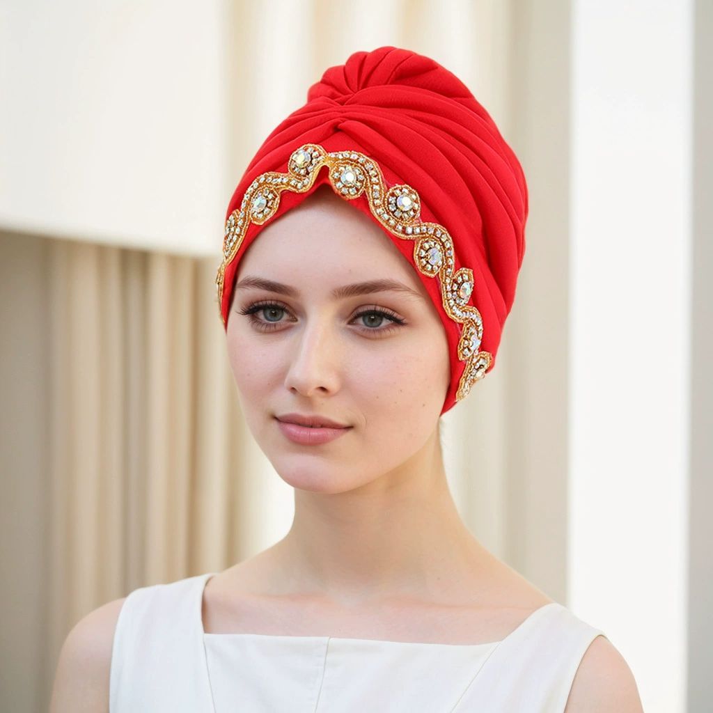 Turbans for Women Turban Hat Wrap Pleated Beanie Cap Rhinestones Vintage Hat African Turbans