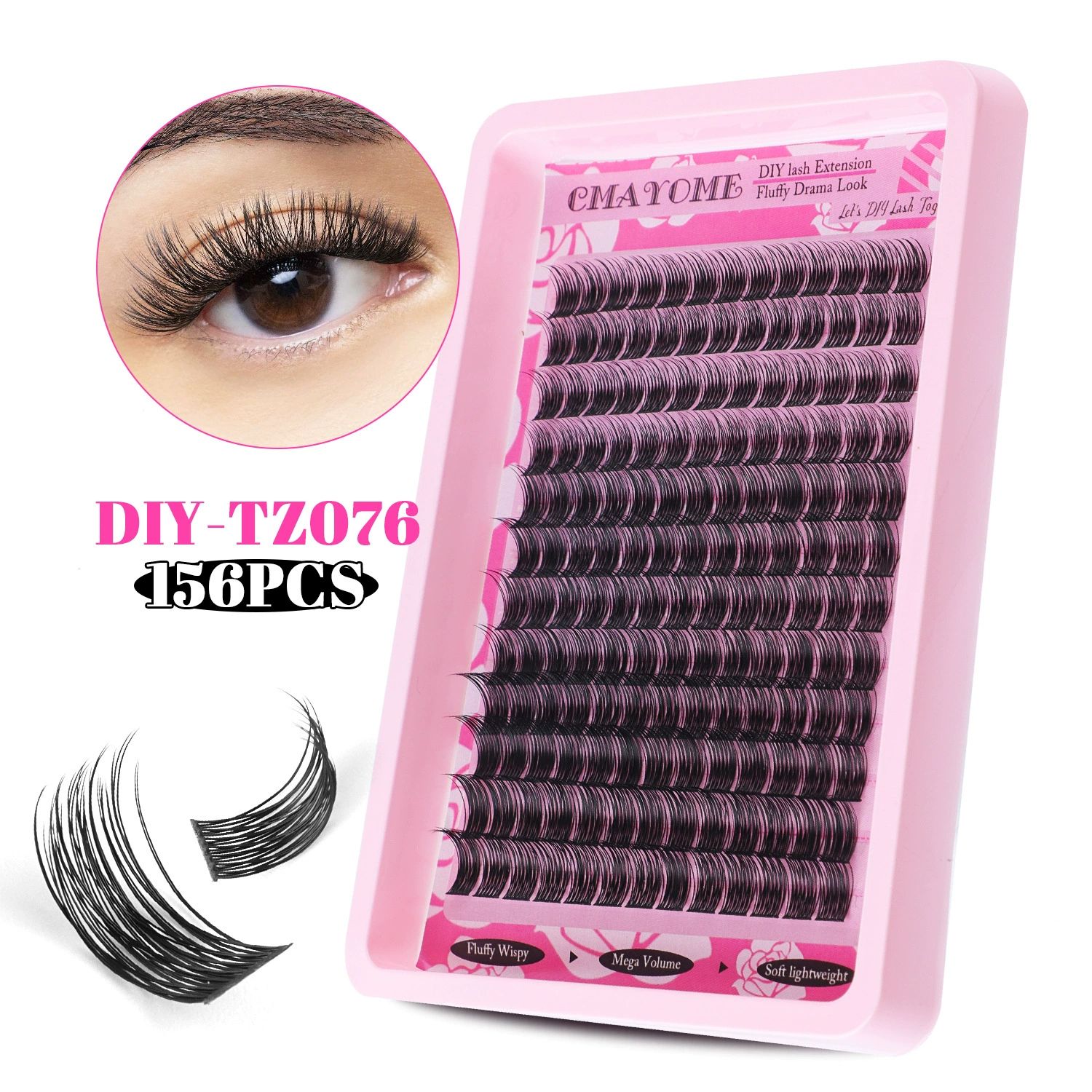 Fluffier Lashes Clusters Kit Wispy Individual Lashes 100D Volume Cluster Eyelash Extensions Kit 10-16mm D Curly Lash Extension Kit with Bond and Seal and Lash Tweezers DIY Eyelash Kit