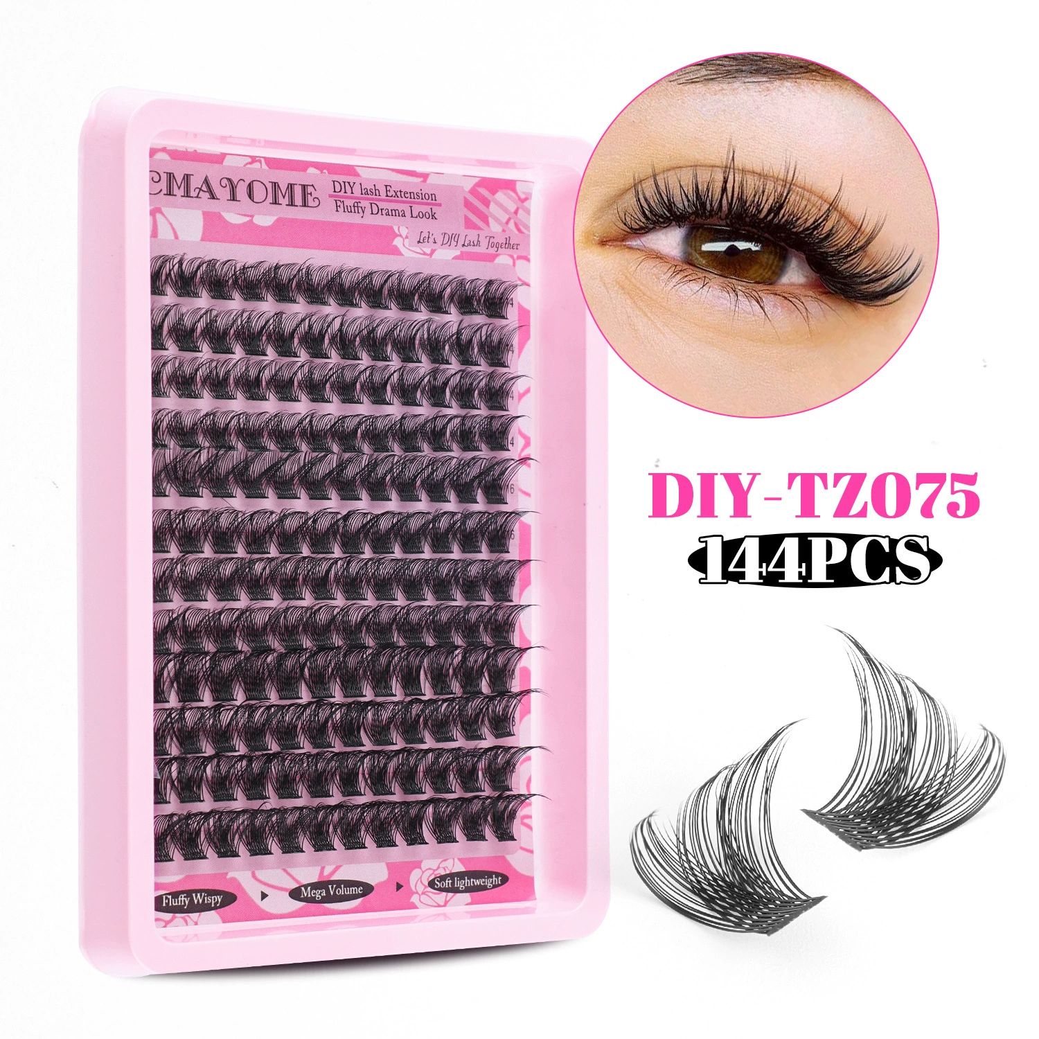 Fluffier Lashes Clusters Kit Wispy Individual Lashes 100D Volume Cluster Eyelash Extensions Kit 10-16mm D Curly Lash Extension Kit with Bond and Seal and Lash Tweezers DIY Eyelash Kit