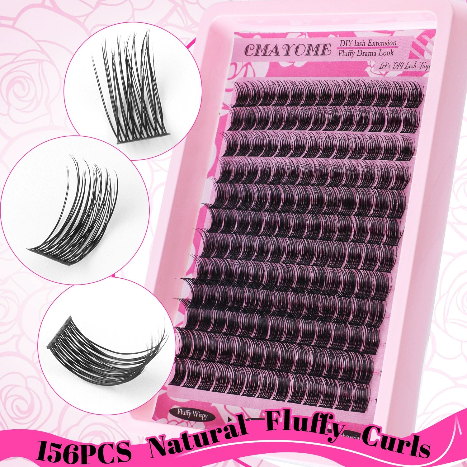 Fluffier Lashes Clusters Kit Wispy Individual Lashes 100D Volume Cluster Eyelash Extensions Kit 10-16mm D Curly Lash Extension Kit with Bond and Seal and Lash Tweezers DIY Eyelash Kit